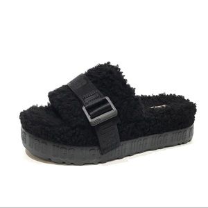 UGG Fluffita Flatform Slides Slippers -Black Fur -US 7 -NEW